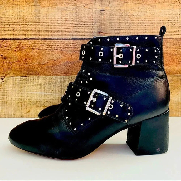 Rebecca Minkoff Logan Studded Buckle Booties Black Lamba - Picture 3 of 10